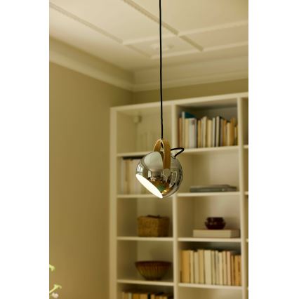 Halo Design 734443 - Lampadario su cavo DC 1xE27/40W/230V Ø 18 cm cromo lucido/rovere