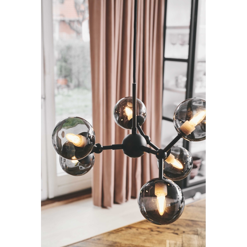 Halo Design 736553 - Lampadario a sospensione con cavo ATOM 6xG9/28W/230V Ø 45 cm nero/fumé