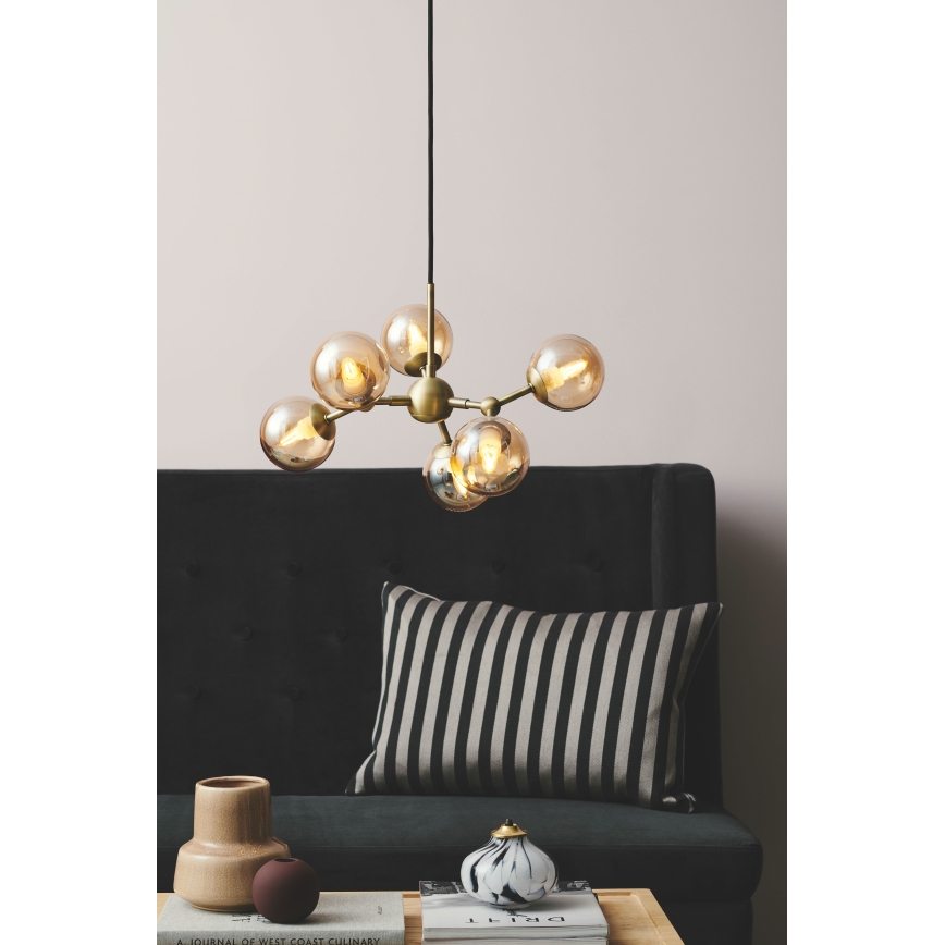 Halo Design 736560 - Lampada a sospensione con cavo ATOM 6xG9/28W/230V Ø 45 cm ottone/beige fumé