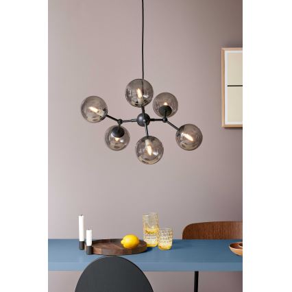 Halo Design 738823 - Lampadario sospeso su cavo ATOM 6xG9/28W/230V Ø 57 cm nero/fumé