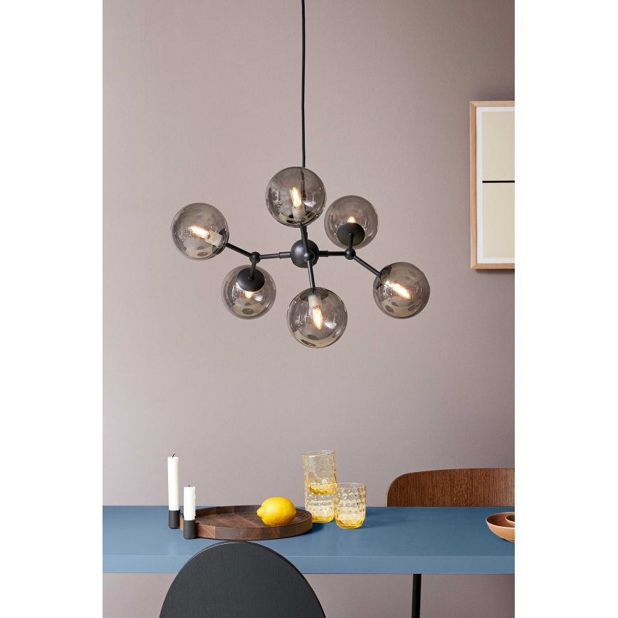 Halo Design 738823 - Lampadario sospeso su cavo ATOM 6xG9/28W/230V Ø 57 cm nero/fumé