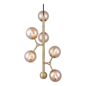 Halo Design 738861 - Lampadario a sospensione con cavo ATOM 6xG9/28W/230V diam. 30 cm ottone/beige fumé