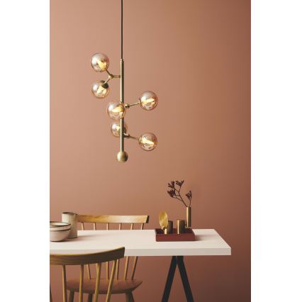 Halo Design 738861 - Lampadario a sospensione con cavo ATOM 6xG9/28W/230V diam. 30 cm ottone/beige fumé