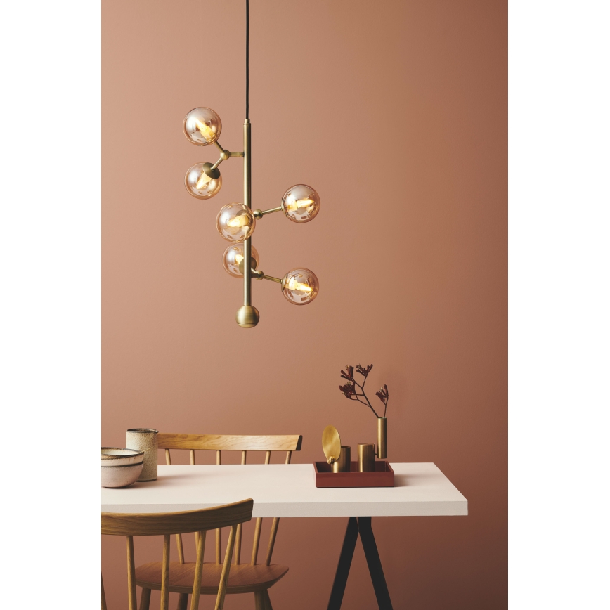 Halo Design 738861 - Lampadario a sospensione con cavo ATOM 6xG9/28W/230V diam. 30 cm ottone/beige fumé