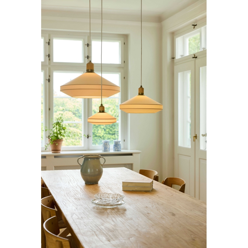 Halo Design 744305 - Sospensione a cavo PARIS 1xE27/40W/230V Ø 56 cm crema/ottone/rovere