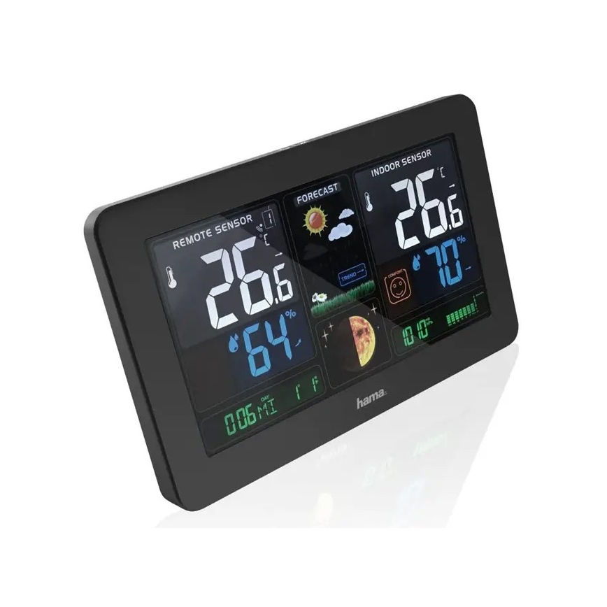 Hama - Stazione meteo con display LCD a colori e sveglia 230V/2xAA + USB nero