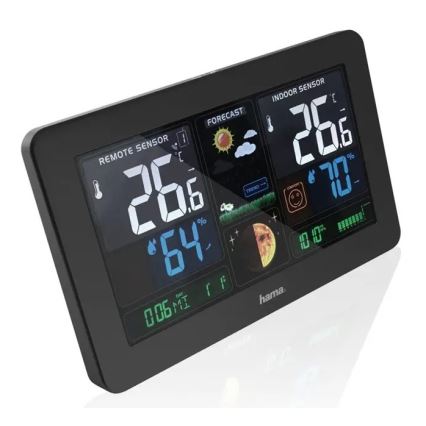 Hama - Stazione meteo con display LCD a colori e sveglia + USB nero