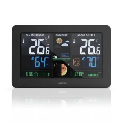 Hama - Stazione meteo con display LCD a colori e sveglia + USB nero