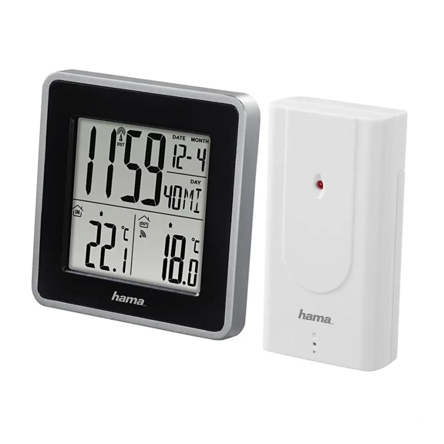 Hama - Stazione meteo con display LCD e sveglia 2xAA + 2xAA nero/grigio