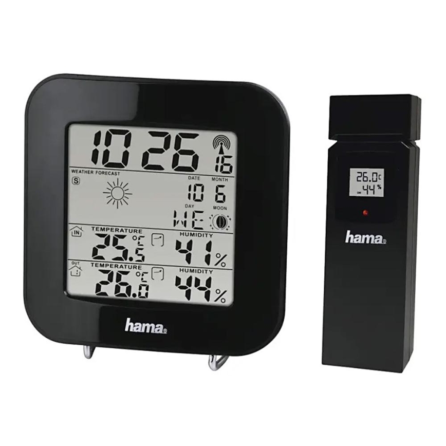 Hama - Stazione meteo con display LCD e sveglia 2xAA + 2xAAA nero