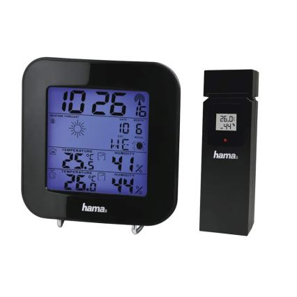 Hama - Stazione meteo con display LCD e sveglia 2xAA + 2xAAA nero