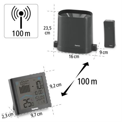 Hama - Stazione meteo con pluviometro e display LCD 2xAAA antracite