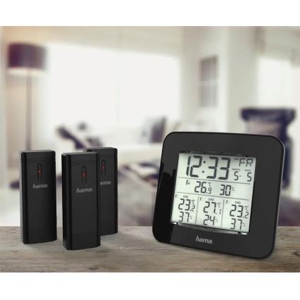 Hama - Stazione meteorologica con display LCD e sveglia 3xAAA + 3x sensore 2xAA