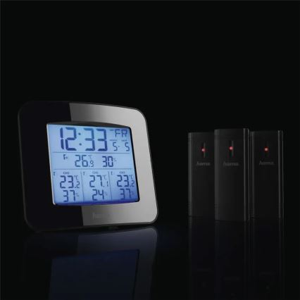 Hama - Stazione meteorologica con display LCD e sveglia 3xAAA + 3x sensore 2xAA