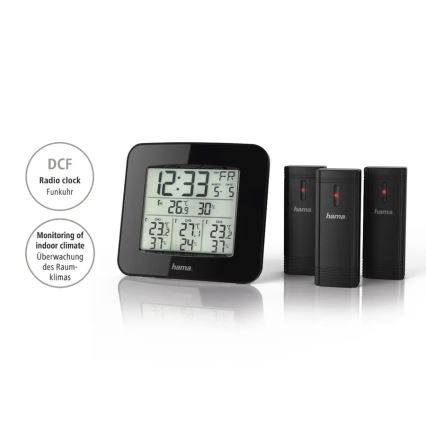 Hama - Stazione meteorologica con display LCD e sveglia 3xAAA + 3x sensore 2xAA