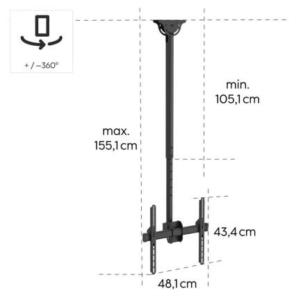 Hama - Supporto a soffitto per TV girevole 32-65" nero