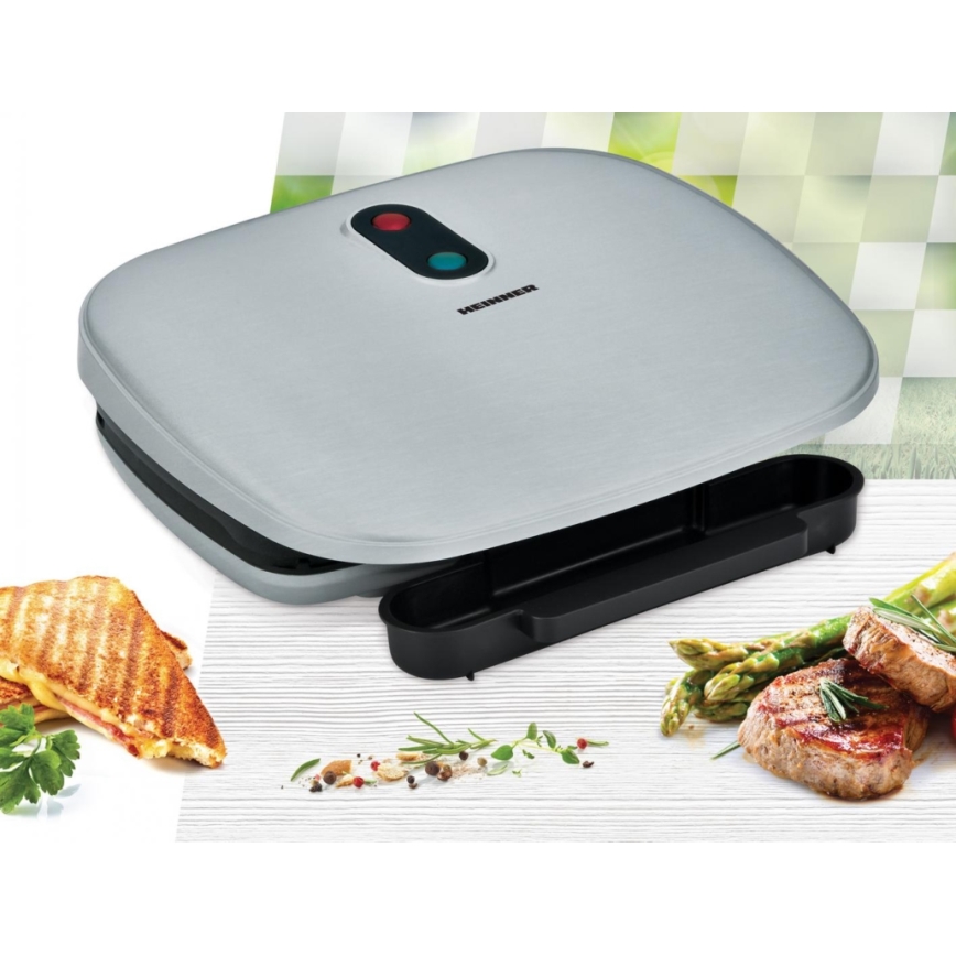 Heinner HEG-F1000SL - Grill a contatto 1000 W/230 V cromo satinato/nero