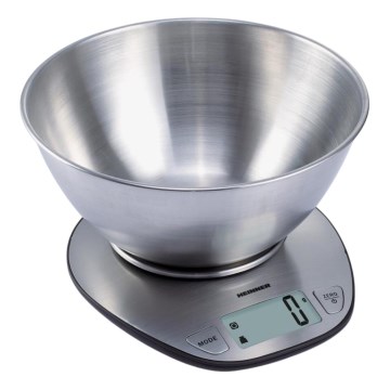 Heinner HKS-5SS - Bilancia da cucina digitale con ciotola, funzionamento a 2 batterie AAA, in acciaio inossidabile