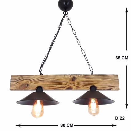 HEPSI cavo Lampada a sospensione 2xE27/40W/230V, abete rosso/noce finish