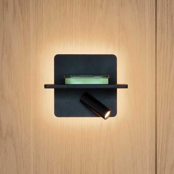 Ideal Lux - Faretto da parete orientabile a LED PIANO LED/10W/230V CRI 90 USB nero