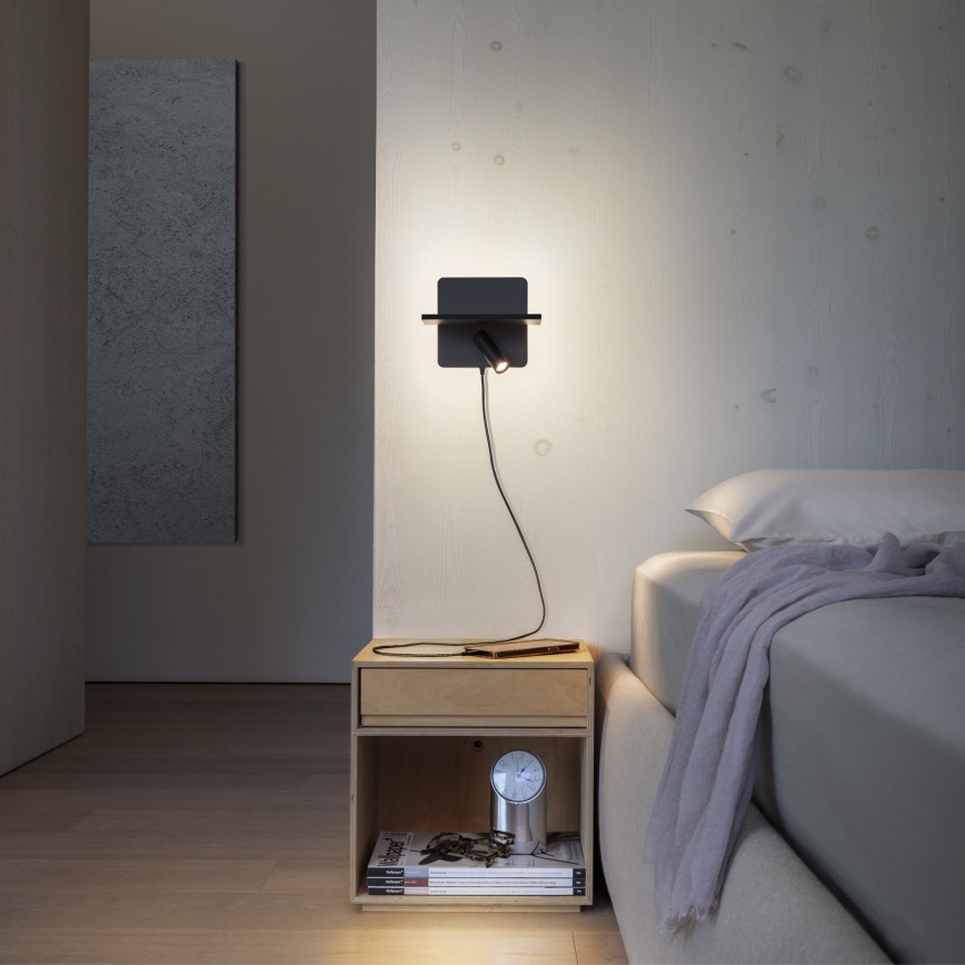 Ideal Lux - Faretto da parete orientabile a LED PIANO LED/10W/230V CRI 90 USB nero