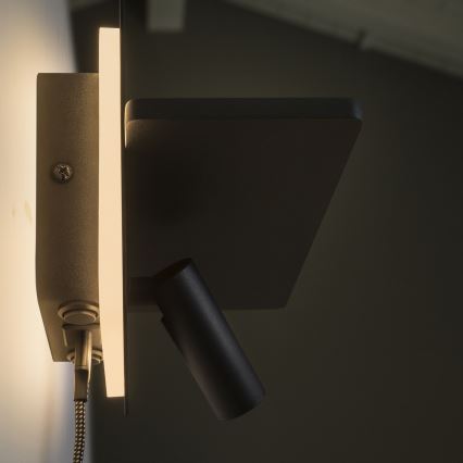 Ideal Lux - Faretto da parete orientabile a LED PIANO LED/10W/230V CRI 90 USB nero