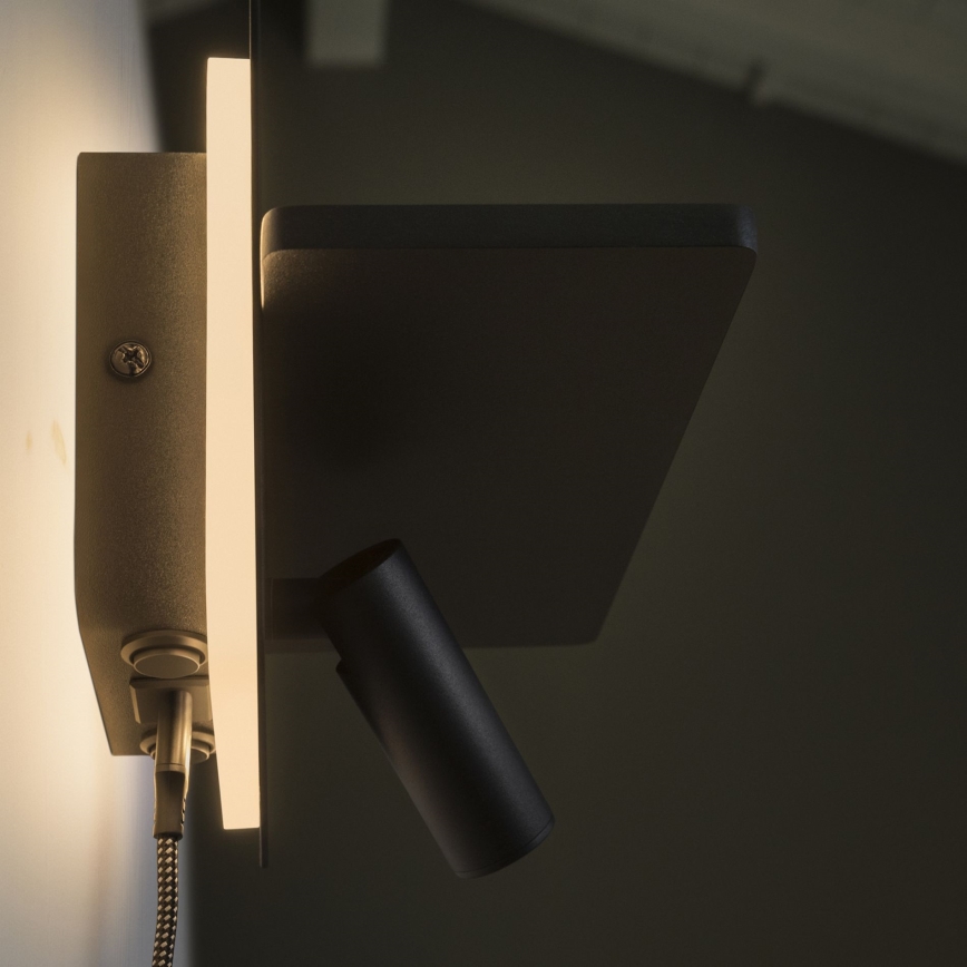 Ideal Lux - Faretto da parete orientabile a LED PIANO LED/10W/230V CRI 90 USB nero