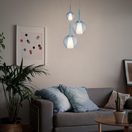 Ideal Lux - Lampada a sospensione con cavo KALIQUE 1xE27/42W/230V Ø 18 cm blu fumé