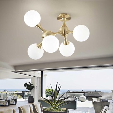 Ideal Lux - Lampadario a soffitto a montaggio superficiale NODI 5xE14/28W/230V 50x55 cm ottone/bianco