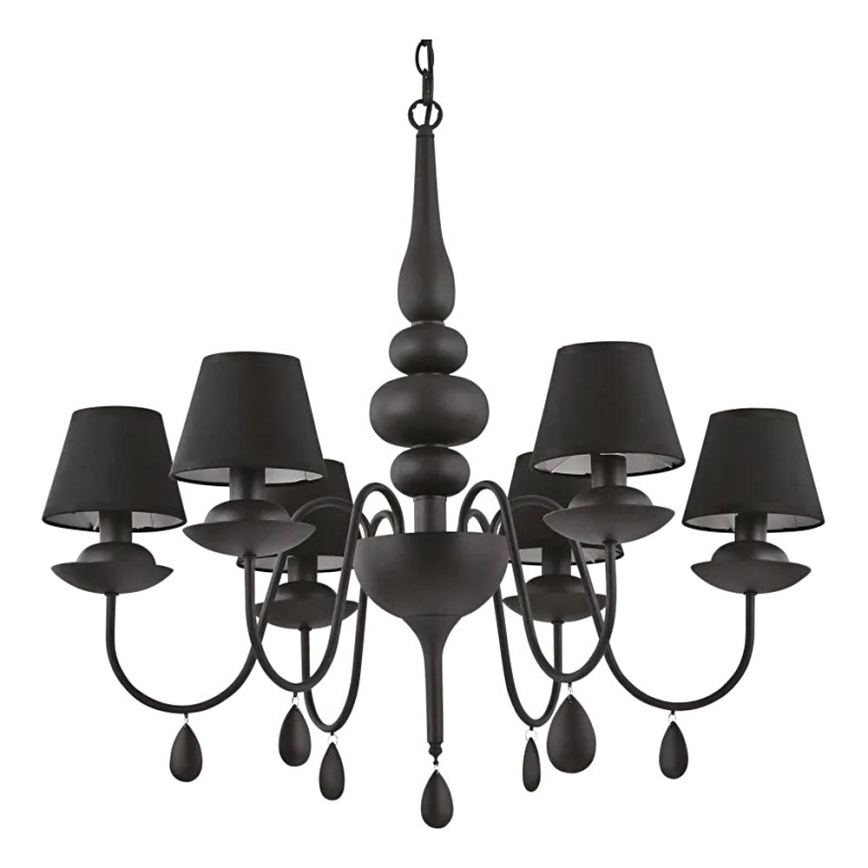 Ideal Lux - Lampadario a sospensione con catena BLANCHE 6xE14/4W/230V diametro 75 cm nero