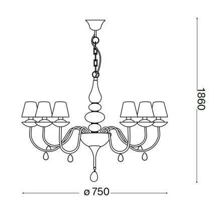 Ideal Lux - Lampadario a sospensione con catena BLANCHE 6xE14/4W/230V diametro 75 cm nero