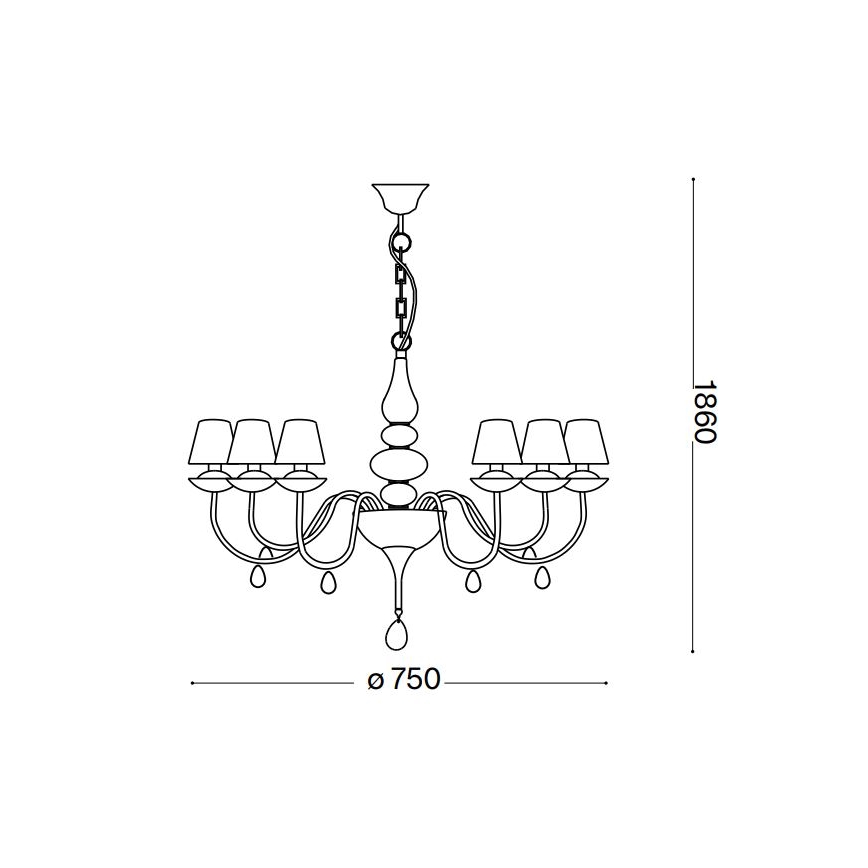 Ideal Lux - Lampadario a sospensione con catena BLANCHE 6xE14/4W/230V diametro 75 cm nero