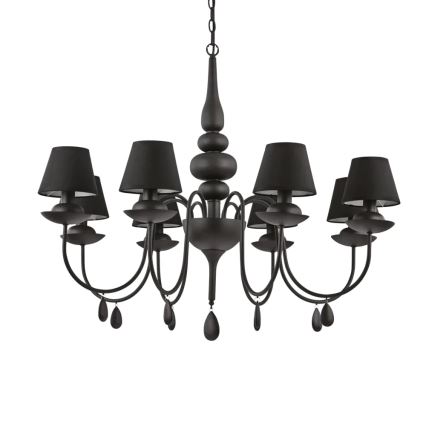 Ideal Lux - Lampadario a sospensione con catena BLANCHE 8xE14/40W/230V diametro 92 cm nero