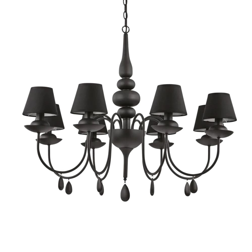 Ideal Lux - Lampadario a sospensione con catena BLANCHE 8xE14/40W/230V diametro 92 cm nero