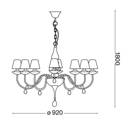 Ideal Lux - Lampadario a sospensione con catena BLANCHE 8xE14/40W/230V diametro 92 cm nero