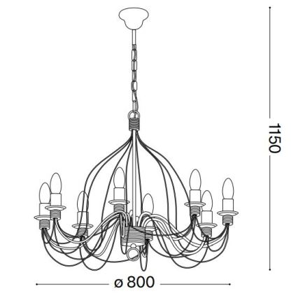 Ideal Lux - Lampadario a sospensione con catena CORTE 8xE14/40W/230V diametro 80 cm rame