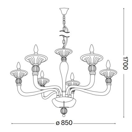 Ideal Lux - Lampadario a sospensione con catena DANIELI 6xE14/40W/230V diametro 85 cm ottone