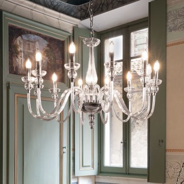Ideal Lux - Lampadario a sospensione con catena DOGE 12xE14/40W/230V diametro 91 cm cromo lucido