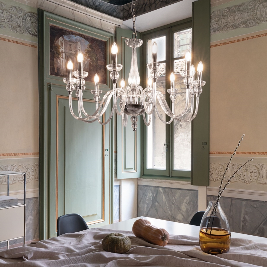 Ideal Lux - Lampadario a sospensione con catena DOGE 12xE14/40W/230V diametro 91 cm cromo lucido