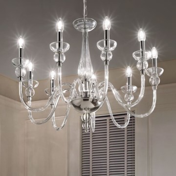 Ideal Lux - Lampadario a sospensione con catena DOGE 9xE14/40W/230V diametro 75 cm cromo lucido