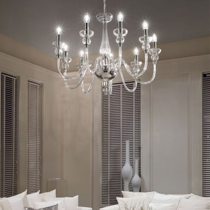 Ideal Lux - Lampadario a sospensione con catena DOGE 9xE14/40W/230V diametro 75 cm cromo lucido
