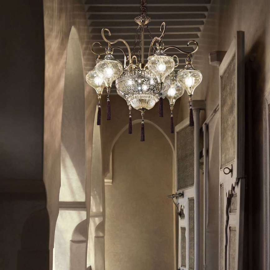Ideal Lux - Lampadario a sospensione con catena HAREM 9xE27/60W/230V diametro 75 cm ottone