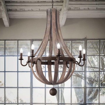 Ideal Lux - Lampadario a sospensione con catena MILLENNIUM 8xE14/40W/230V diametro 92 cm Betulla/marrone