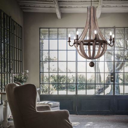 Ideal Lux - Lampadario a sospensione con catena MILLENNIUM 8xE14/40W/230V diametro 92 cm Betulla/marrone