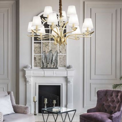Ideal Lux - Lampadario di cristallo a sospensione con catena PEGASO 12xE14/28W/230V diametro 102 cm oro