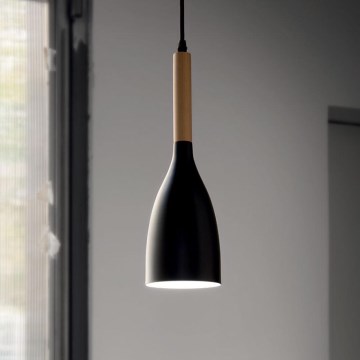 Ideal Lux - Lampadario a sospensione con cavo MANHATTAN 1xE14/40W/230V Ø 11 cm nero/faggio