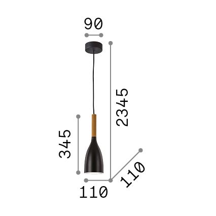 Ideal Lux - Lampadario a sospensione con cavo MANHATTAN 1xE14/40W/230V Ø 11 cm nero/faggio