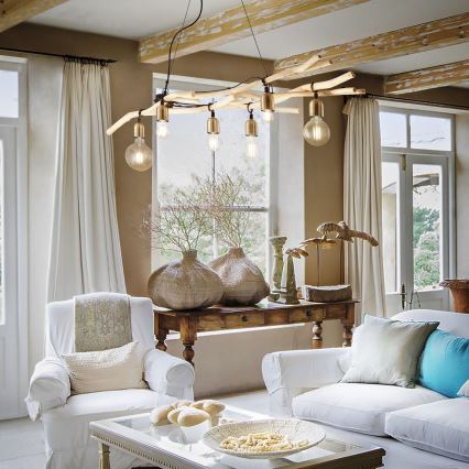 Ideal Lux - Lampadario a sospensione con filo DRIFTWOOD 6xE27/60W/230V guava