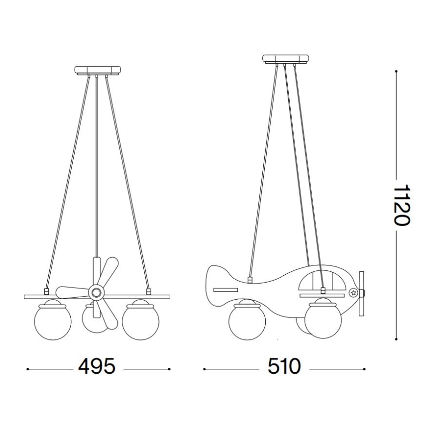 Ideal Lux - Lampadario a sospensione per bambini AVION 3xE14/28W/230V blu