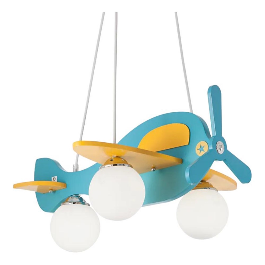 Ideal Lux - Lampadario a sospensione per bambini AVION 3xE27/28W/230V blu